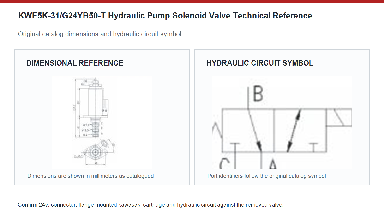 KWE5K-31/G24YB50-T Kobelco hydraulic pump solenoid valve dimensions and hydraulic circuit diagram