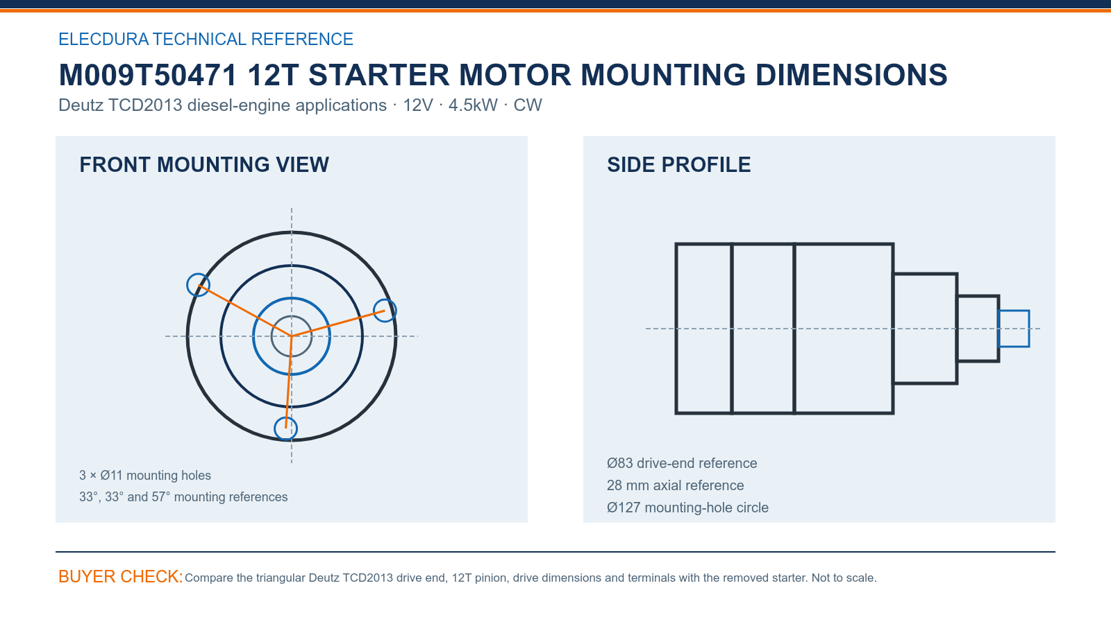 M009T50471 Deutz TCD2013 12V 4.5kW 12T starter dimensions