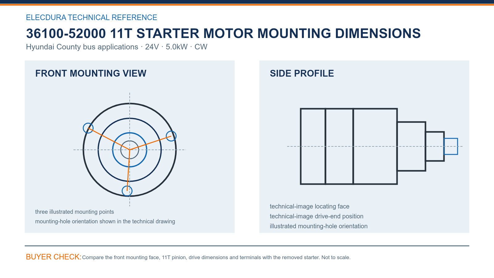 36100-52000 Hyundai County bus 24V 5.0kW 11T starter mounting dimensions