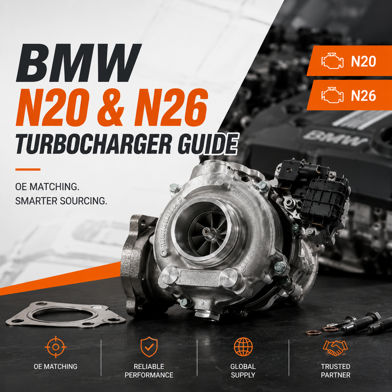 BMW N20 and N26 turbocharger guide cover with OE matching and aftermarket replacement sourcing theme.png