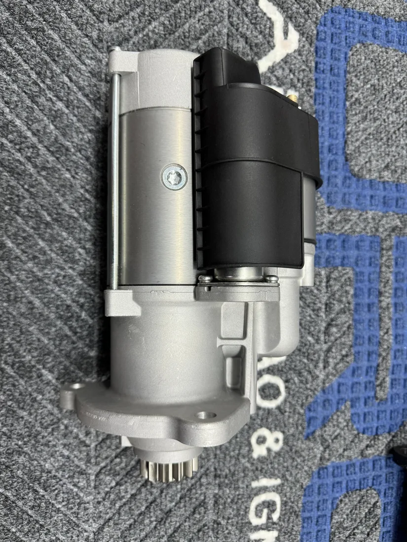 Side view of a heavy-duty starter motor assembly