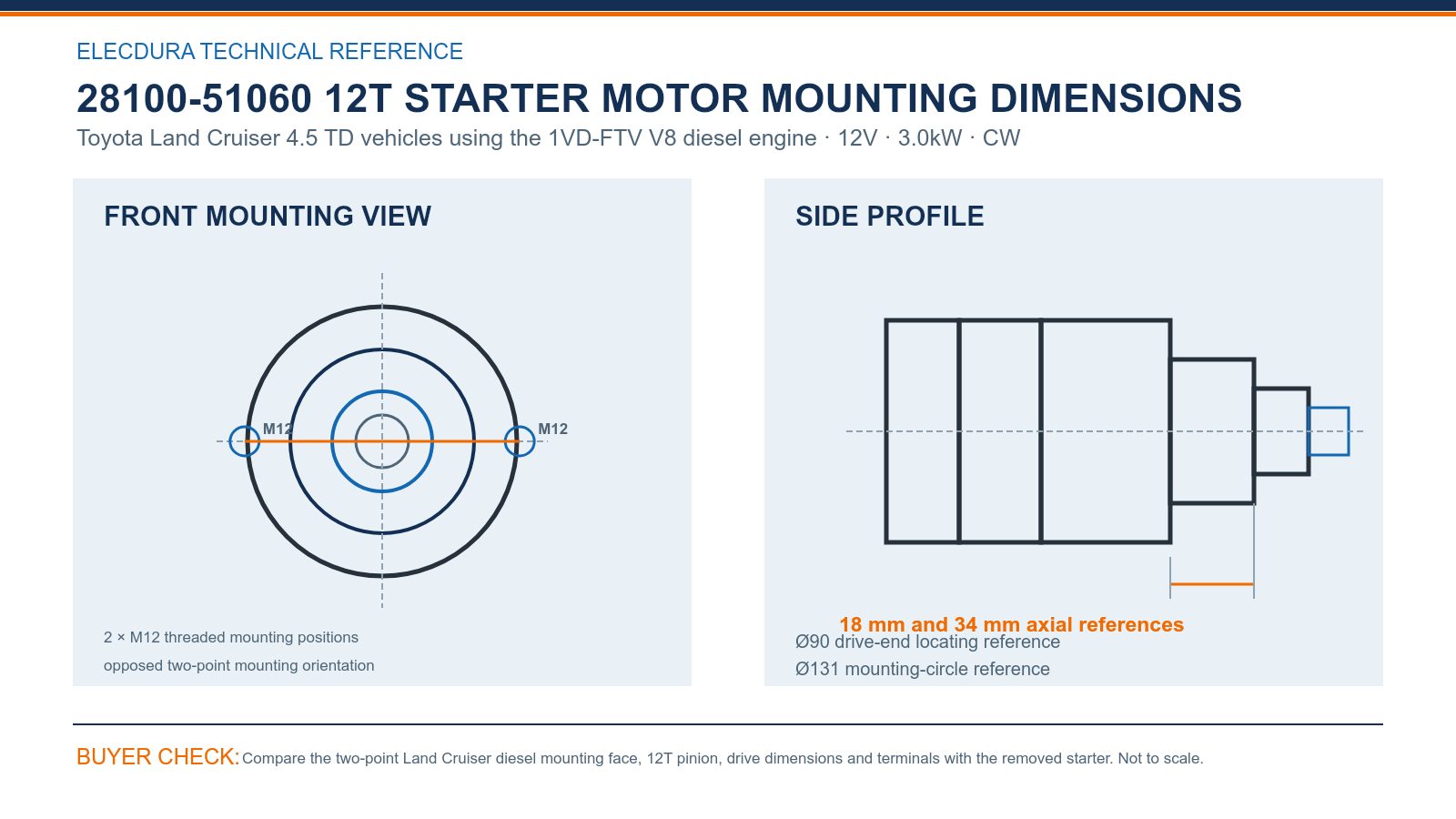 28100-51060 Toyota 12V 3.0kW 12T starter mounting dimensions