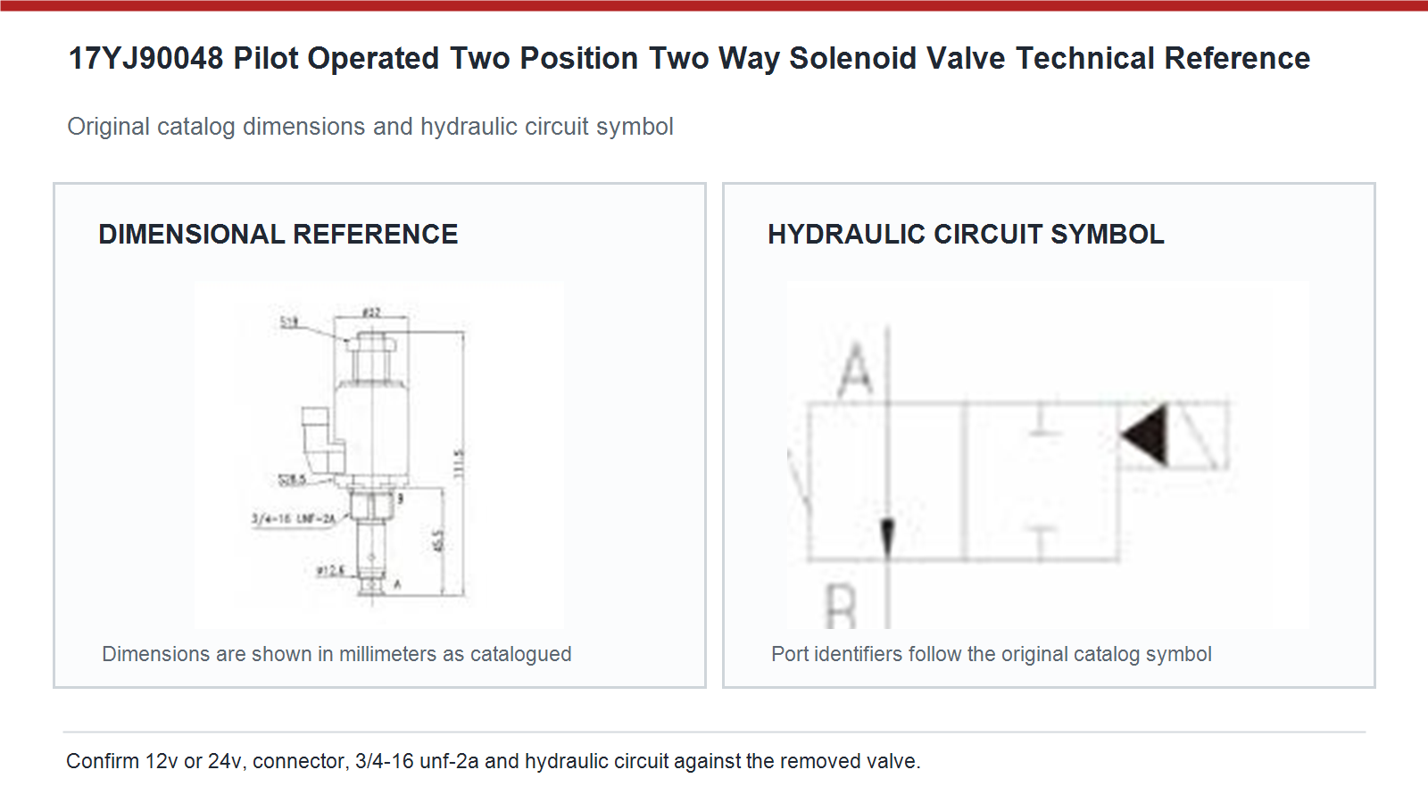 17YJ90048 Caterpillar pilot operated two position two way solenoid valve dimensions and hydraulic circuit diagram