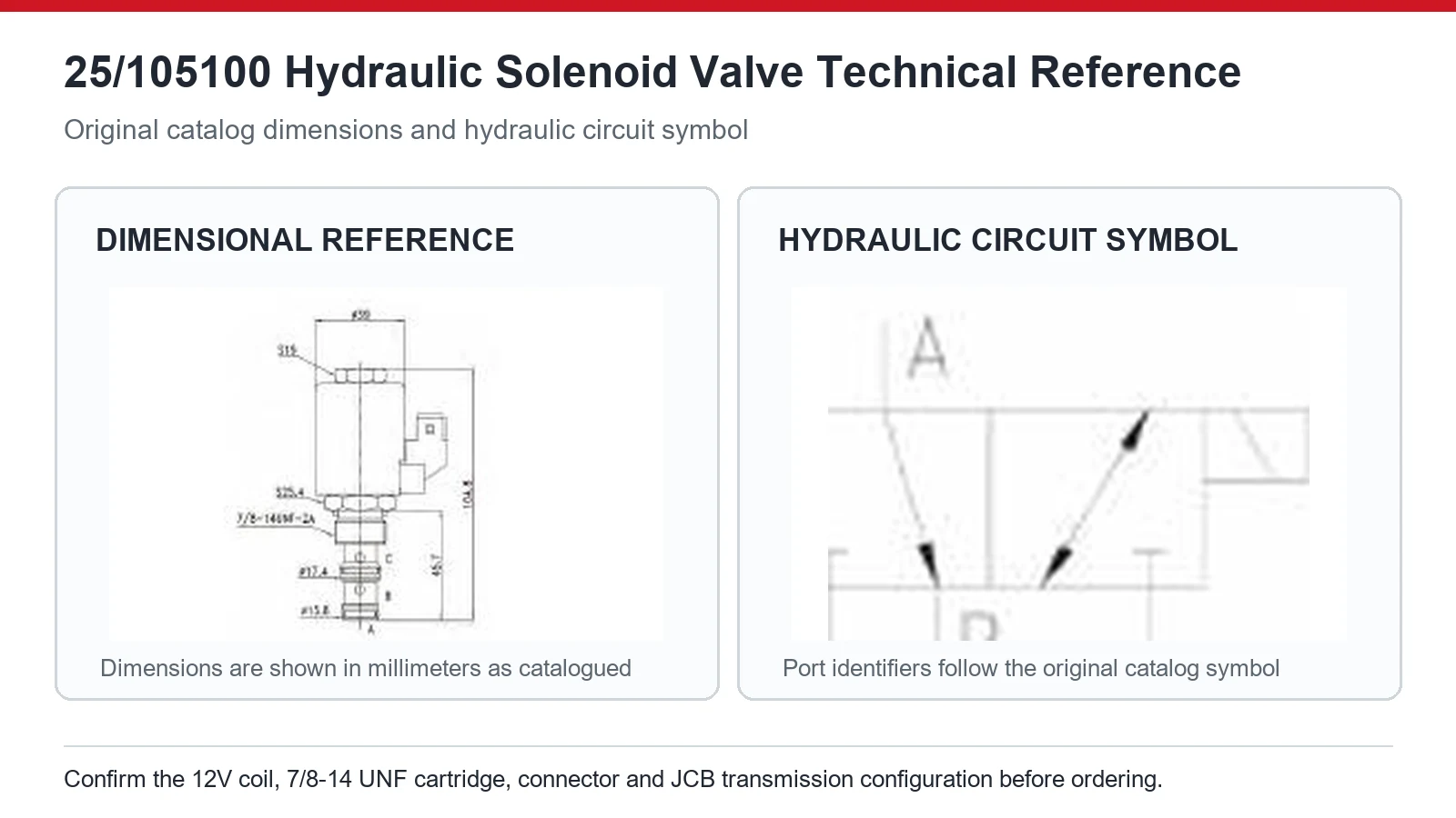 25/105100 JCB hydraulic solenoid valve dimensions and circuit diagram