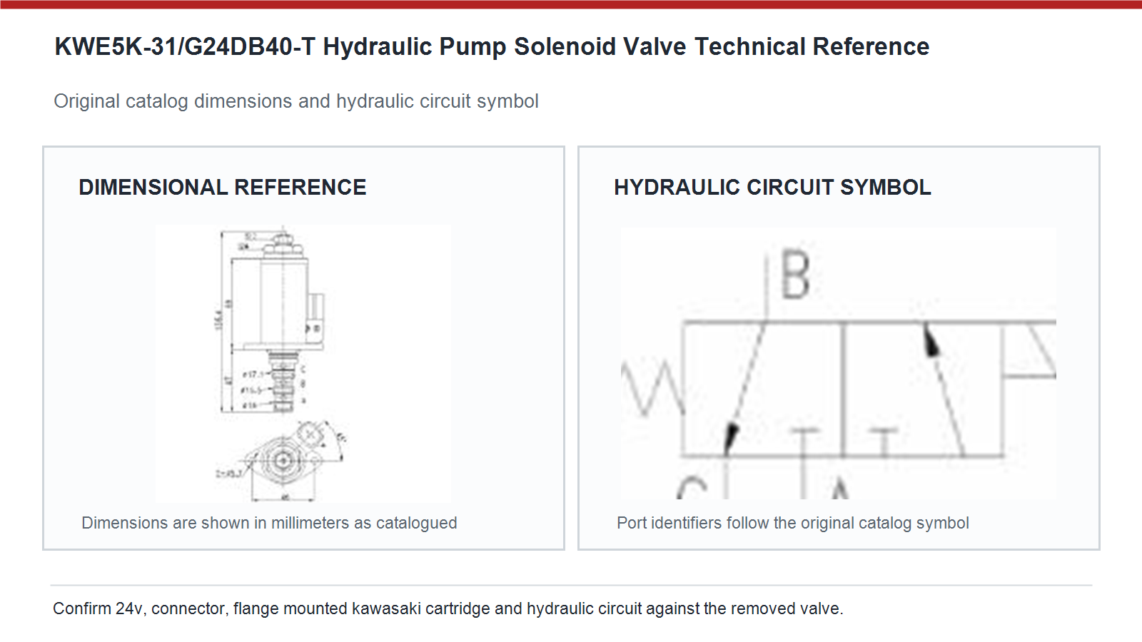 KWE5K-31/G24DB40-T Kobelco hydraulic pump solenoid valve dimensions and hydraulic circuit diagram