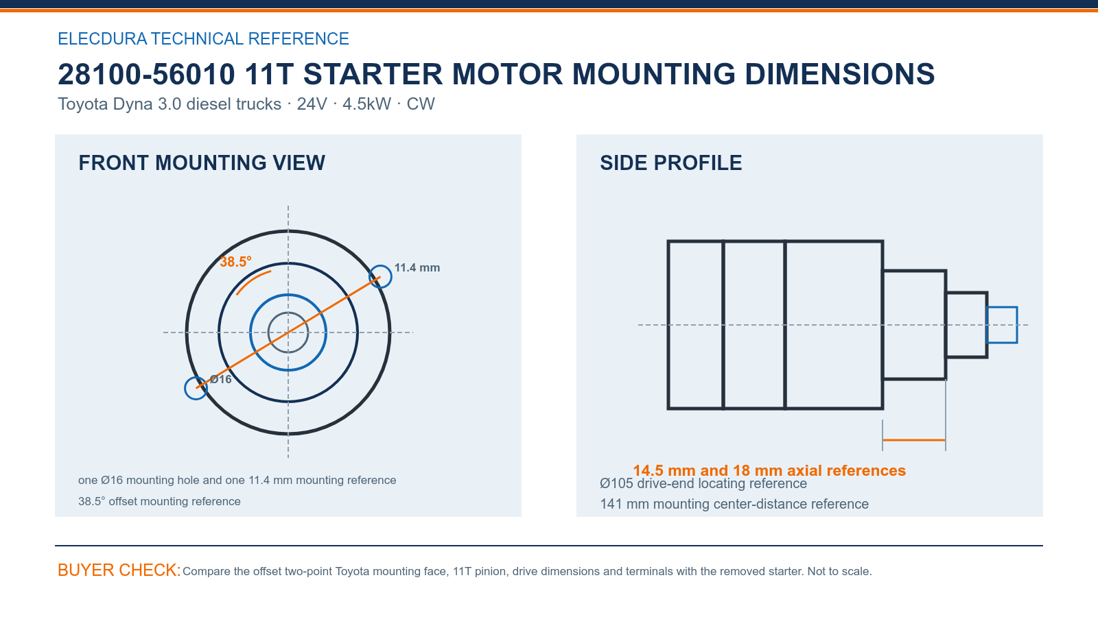 28100-56010 Toyota Dyna 24V 4.5kW 11T starter mounting dimensions
