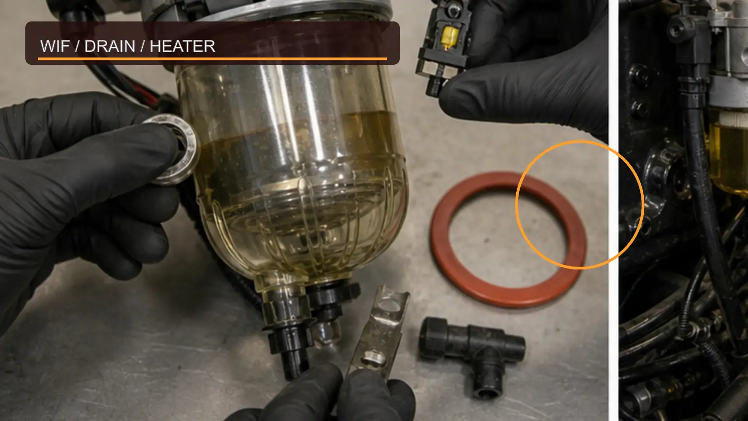Normal and failed fuel-water separator filter conditions compared during incoming or warranty inspection