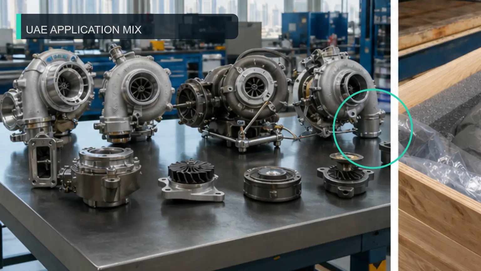 Incoming heavy-duty turbocharger lot inspected for identity, protection, and batch traceability for UAE