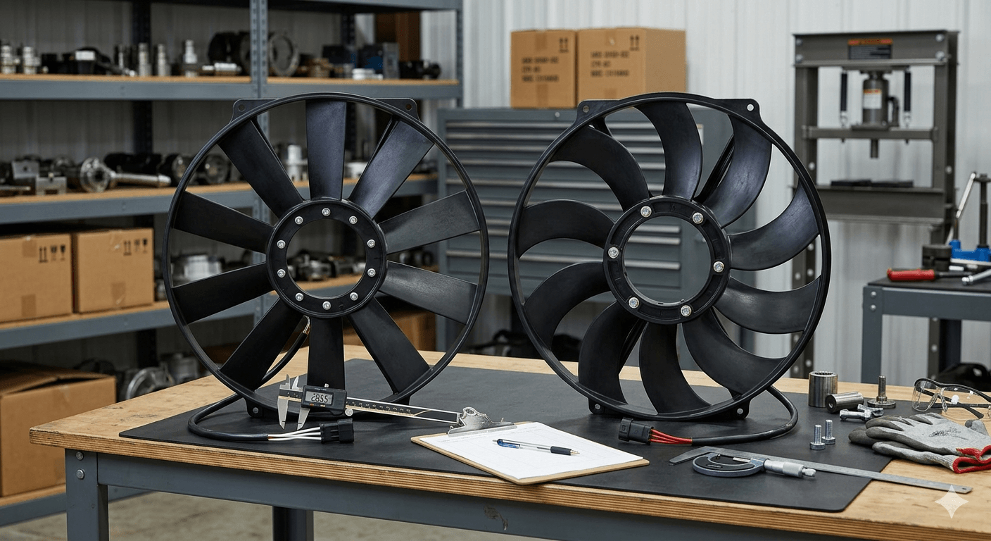 Comparison of similar heavy-duty radiator cooling fans to reduce wrong-match risk in bulk orders