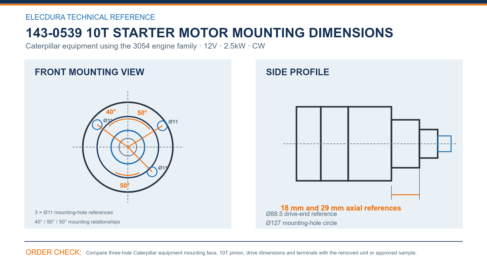 143-0539 Caterpillar 3054 10T starter mounting dimensions
