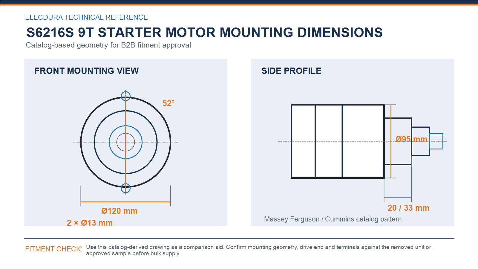 S6216S starter motor mounting dimensions for Massey Ferguson and Cummins 4BT3.3 applications wholesale fitment
