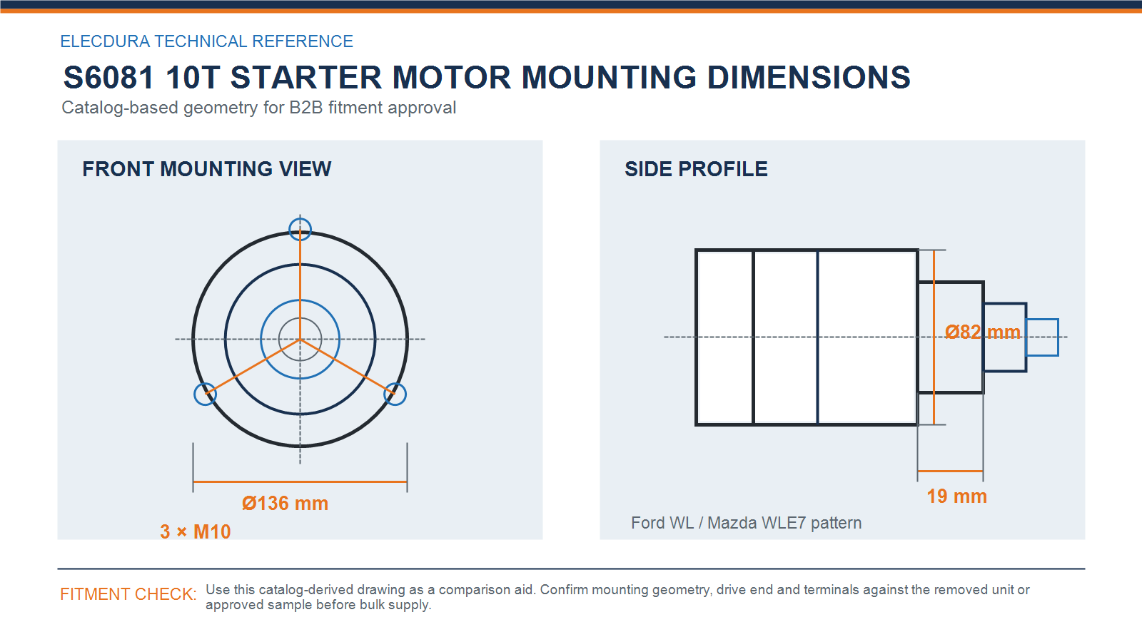 S6081 starter motor mounting dimensions for Ford WL and Mazda WLE7 diesel applications wholesale fitment