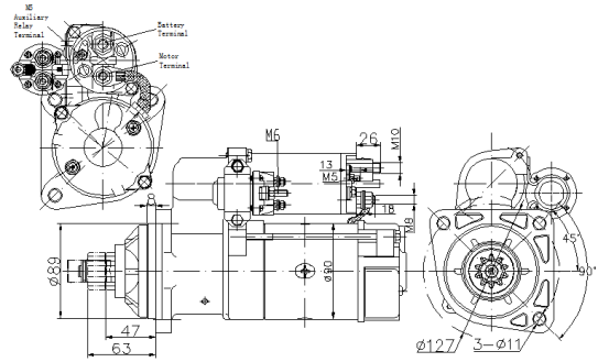 29-8200064 4.5kW dimensioned mounting and connection drawing