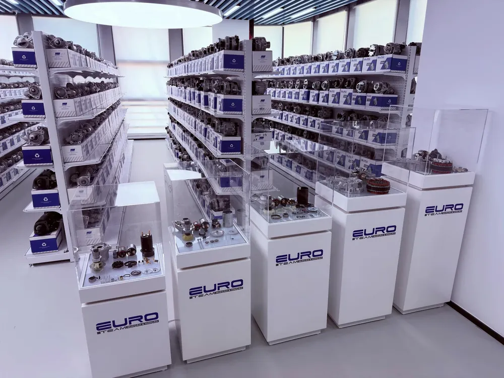 Product display with EURO branded boxes and display stands