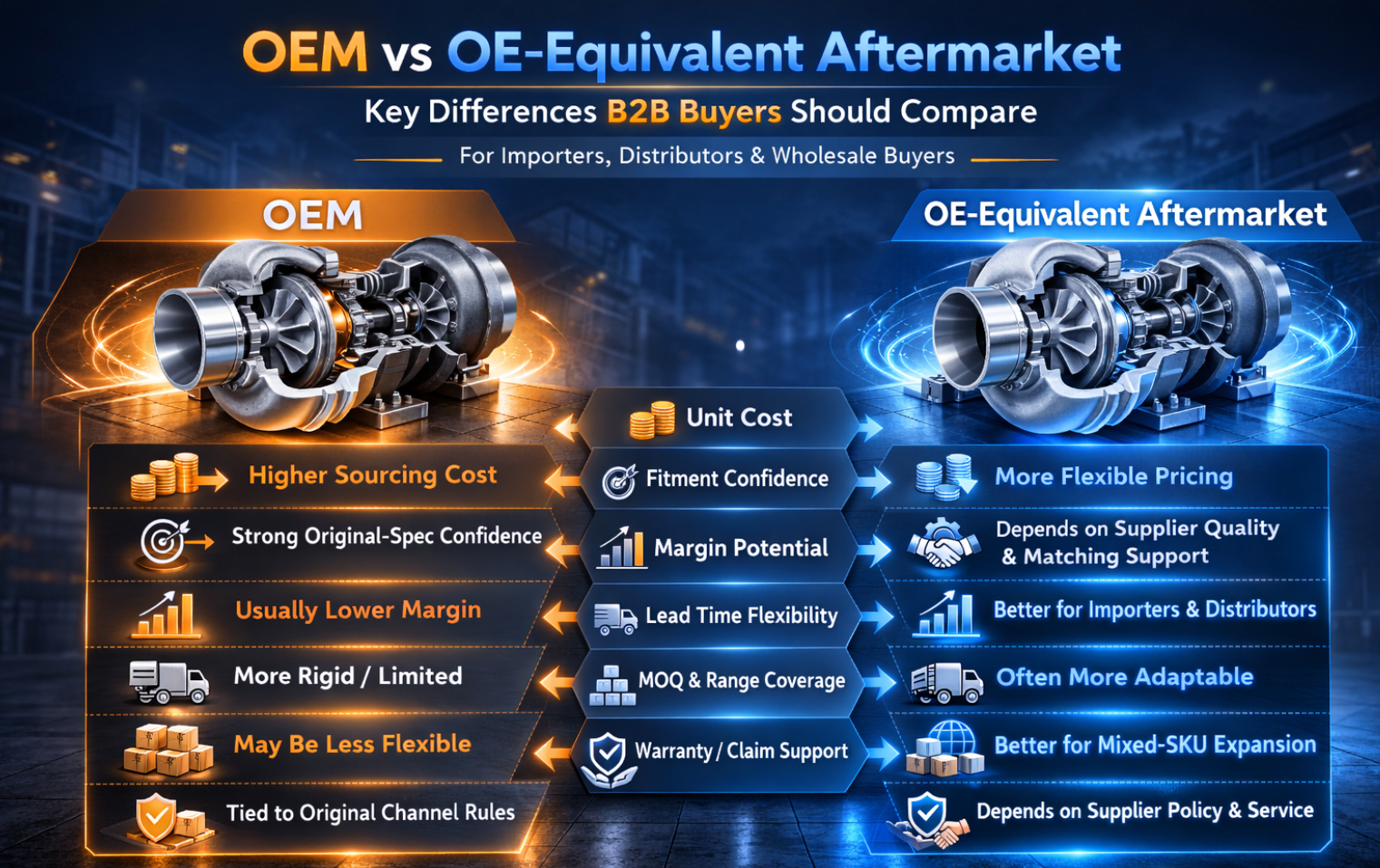 OEM vs OE-equivalent aftermarket turbocharger comparison infographic