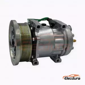 7H15 24V 8PK 133 mm Heavy-Duty A/C Compressor for Caterpillar long-ear angled-port 8PK version