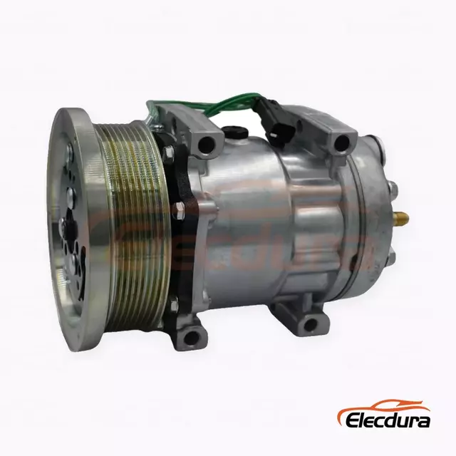 7H15 24V 8PK 133 mm Heavy-Duty A/C Compressor for Caterpillar long-ear angled-port 8PK version