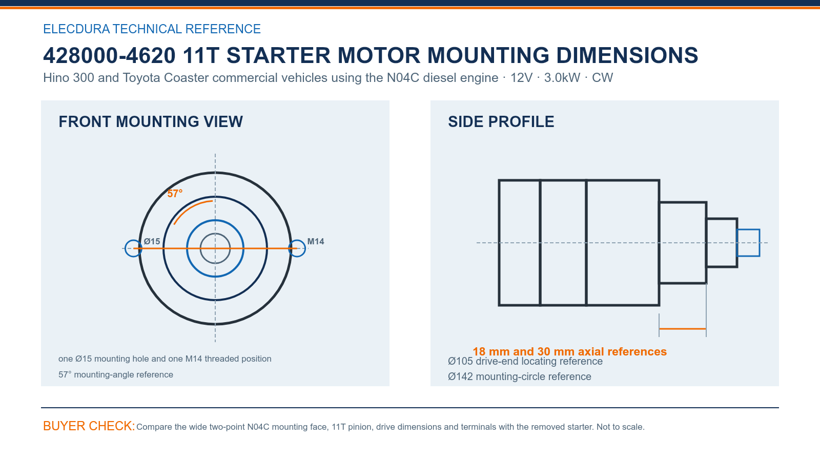 428000-4620 Hino 12V 3.0kW 11T starter mounting dimensions