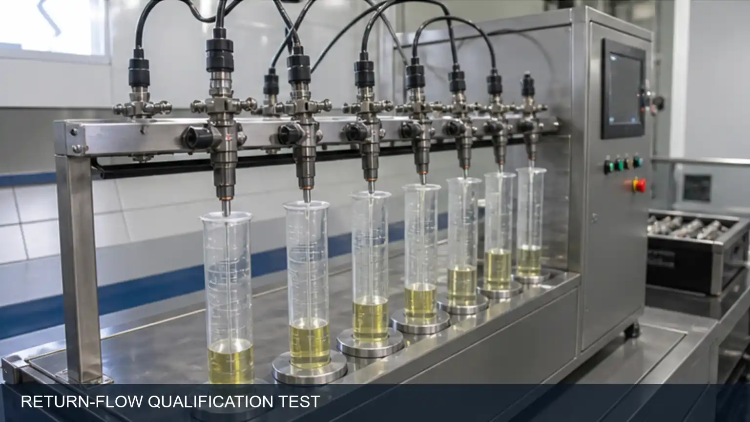 Heavy-duty diesel injector return-flow and delivery-balance test on a calibrated bench