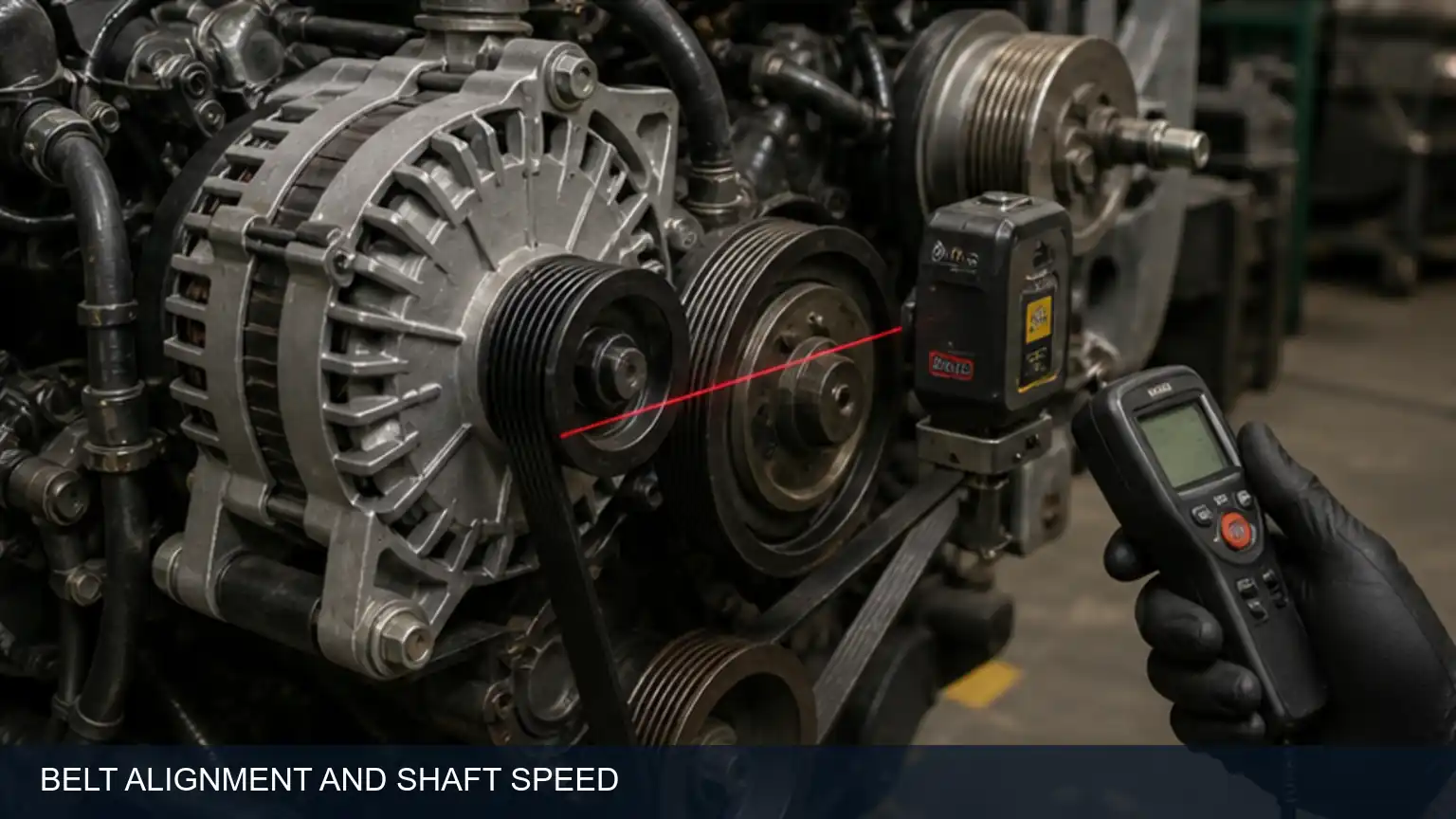 Heavy-duty alternator belt alignment, pulley ratio and operating-speed inspection after replacement