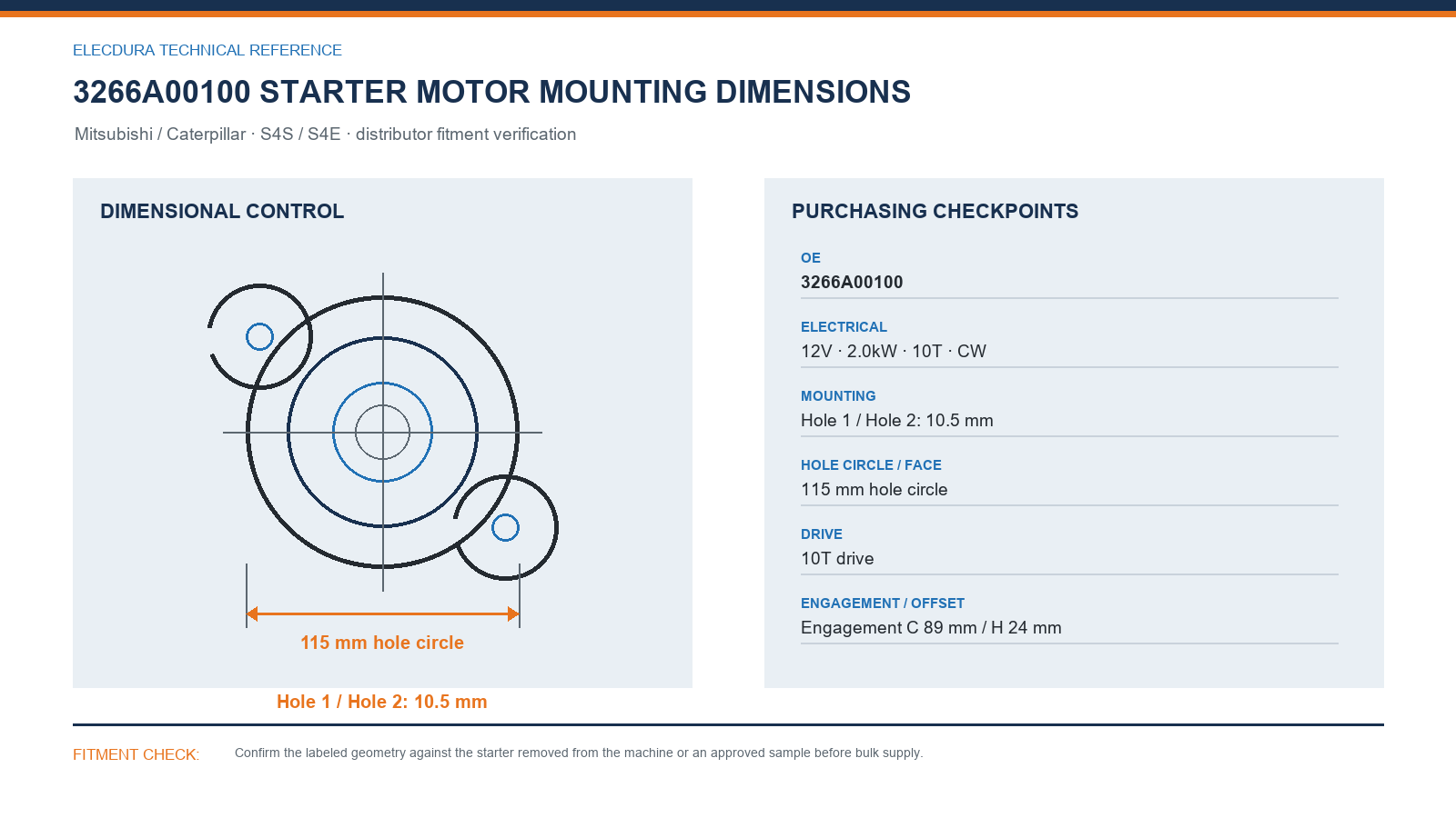 3266A00100 Mitsubishi / Caterpillar starter motor mounting dimensions for S4S / S4E wholesale fitment verification