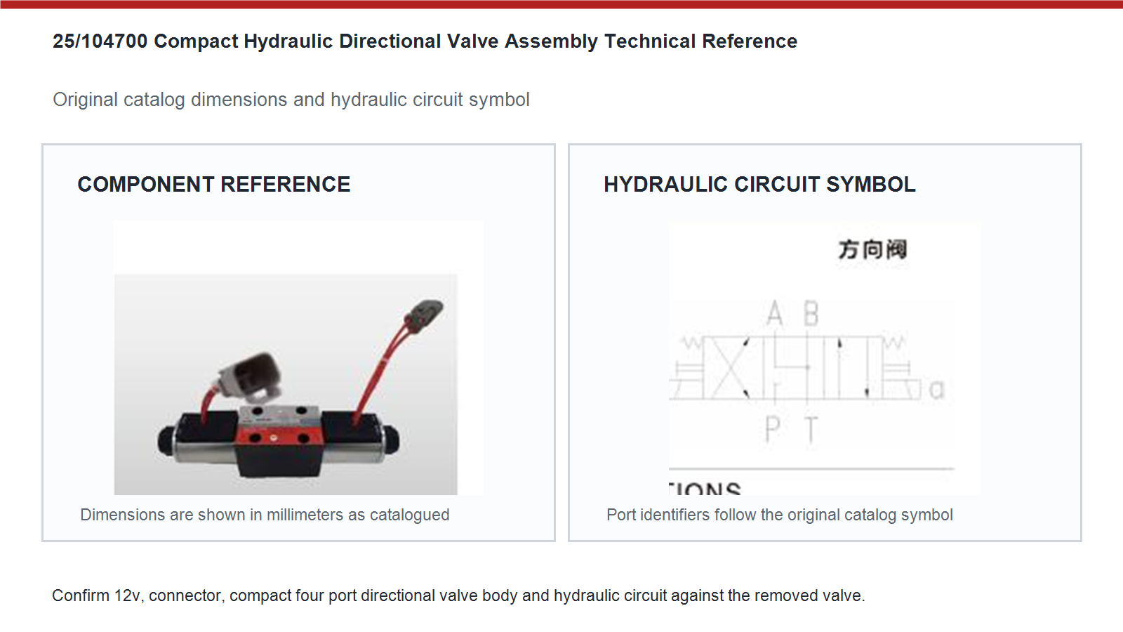 25/104700 JCB compact hydraulic directional valve assembly dimensions and hydraulic circuit diagram
