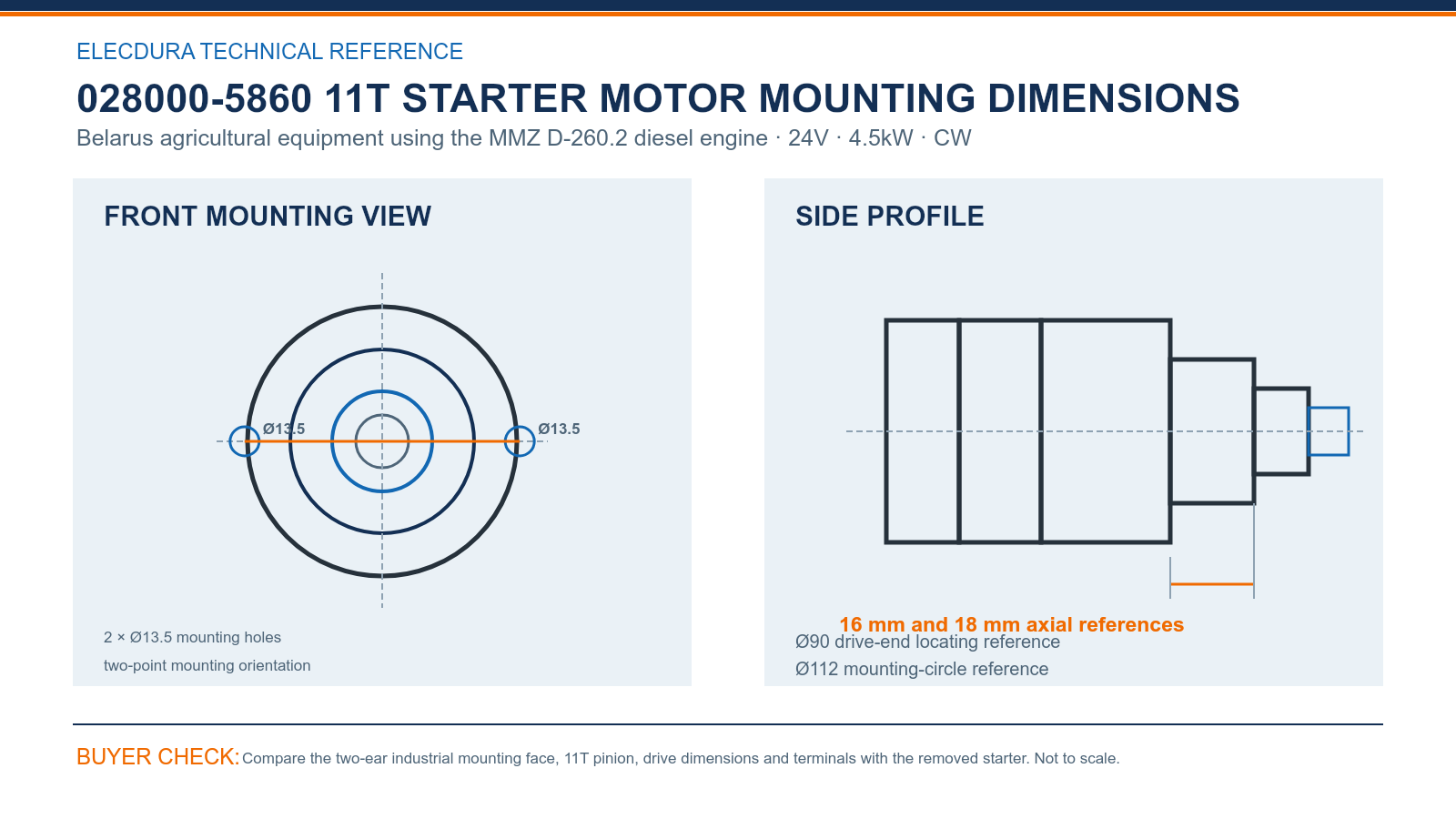 028000-5860 Belarus MMZ D-260.2 24V 4.5kW 11T starter mounting dimensions