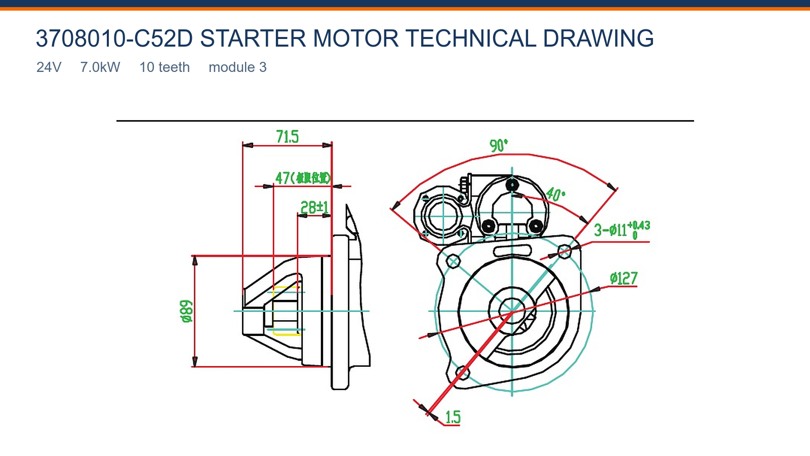 3708010-C52D Deutz start&eacute;r technick&yacute; v&yacute;kres 24V 7,0kW 10T