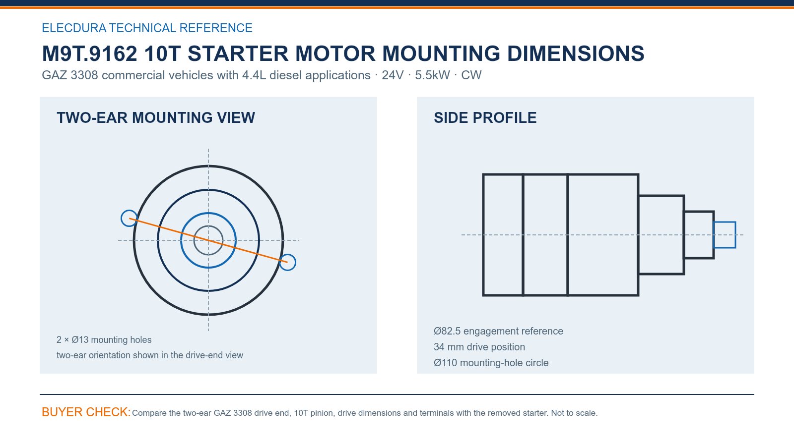 M9T.9162 GAZ 3308 24V 5.5kW 10T starter mounting dimensions
