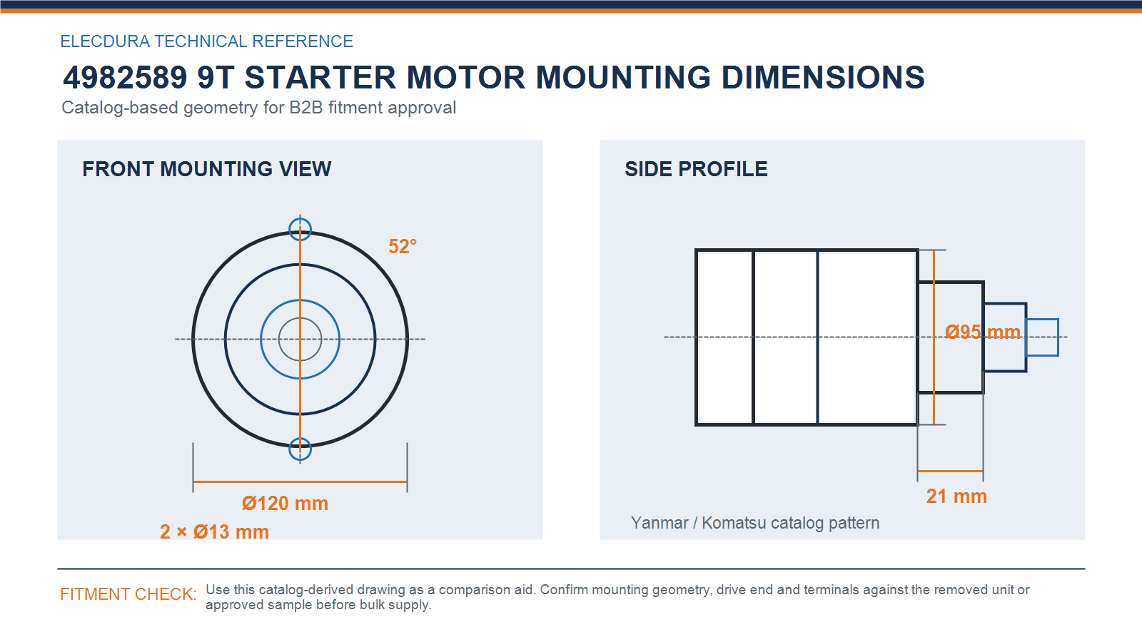 4982589 starter motor mounting dimensions for Yanmar 4TNE94 and Komatsu 4D94E equipment applications wholesale fitment