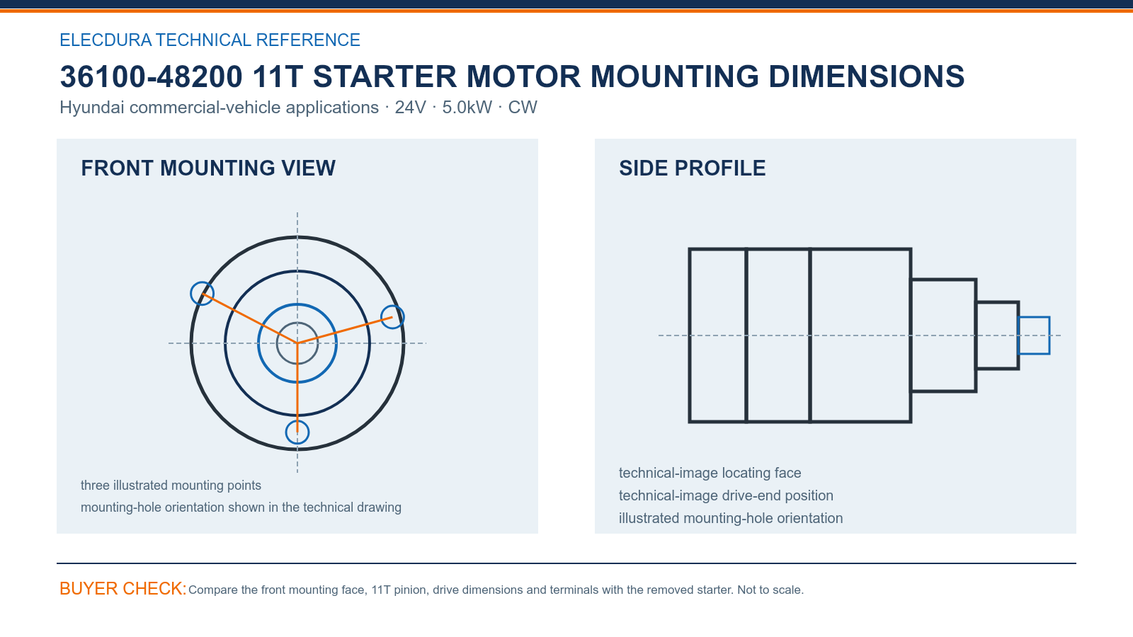 36100-48200 Hyundai commercial-vehicle 24V 5.0kW 11T starter mounting dimensions