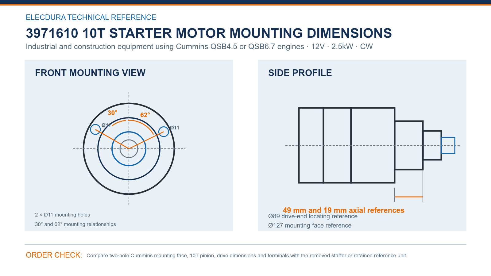 3971610 Cummins QSB4.5 QSB6.7 10T starter dimensions
