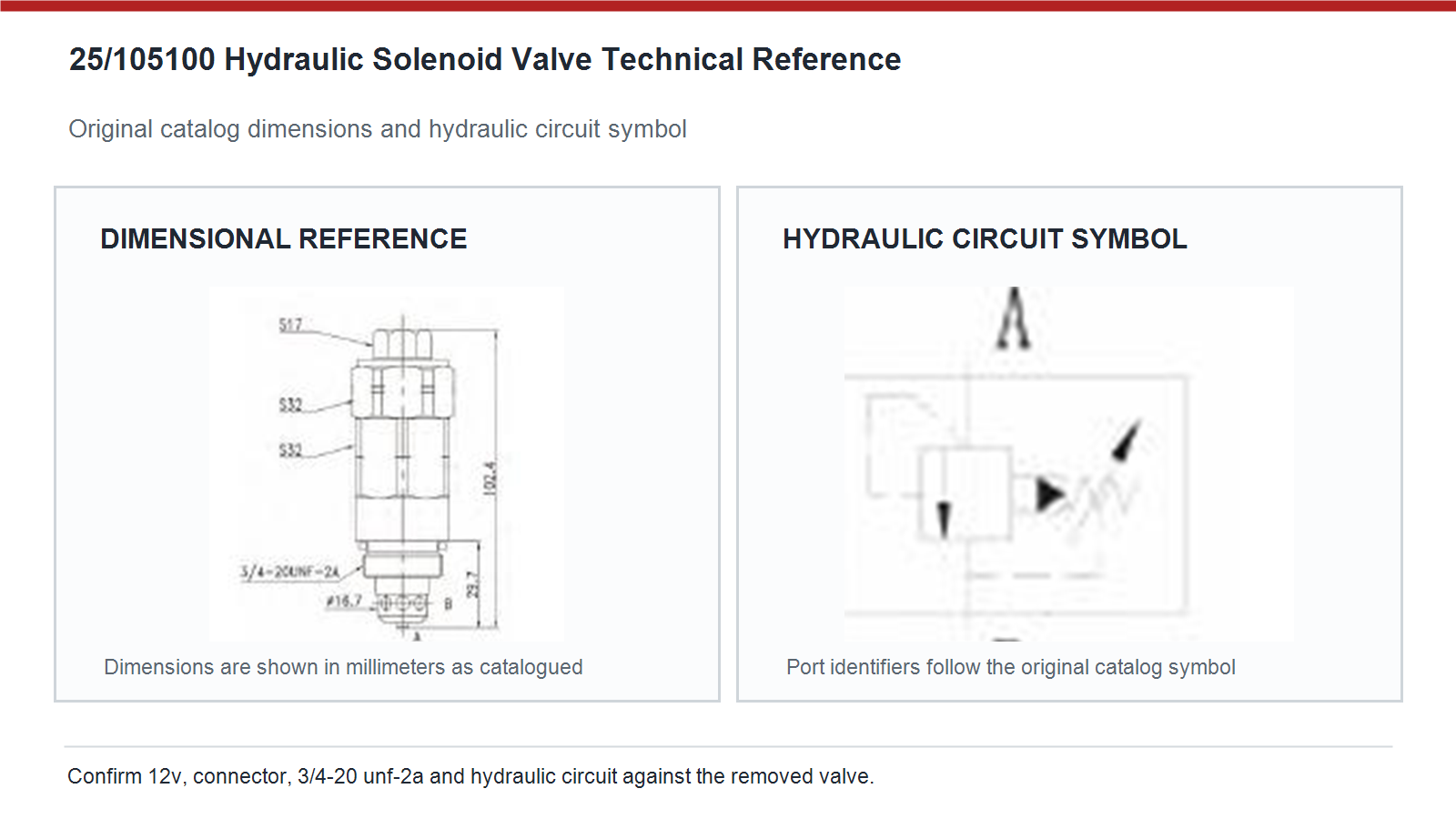 25/105100 JCB hydraulic solenoid valve dimensions and hydraulic circuit diagram