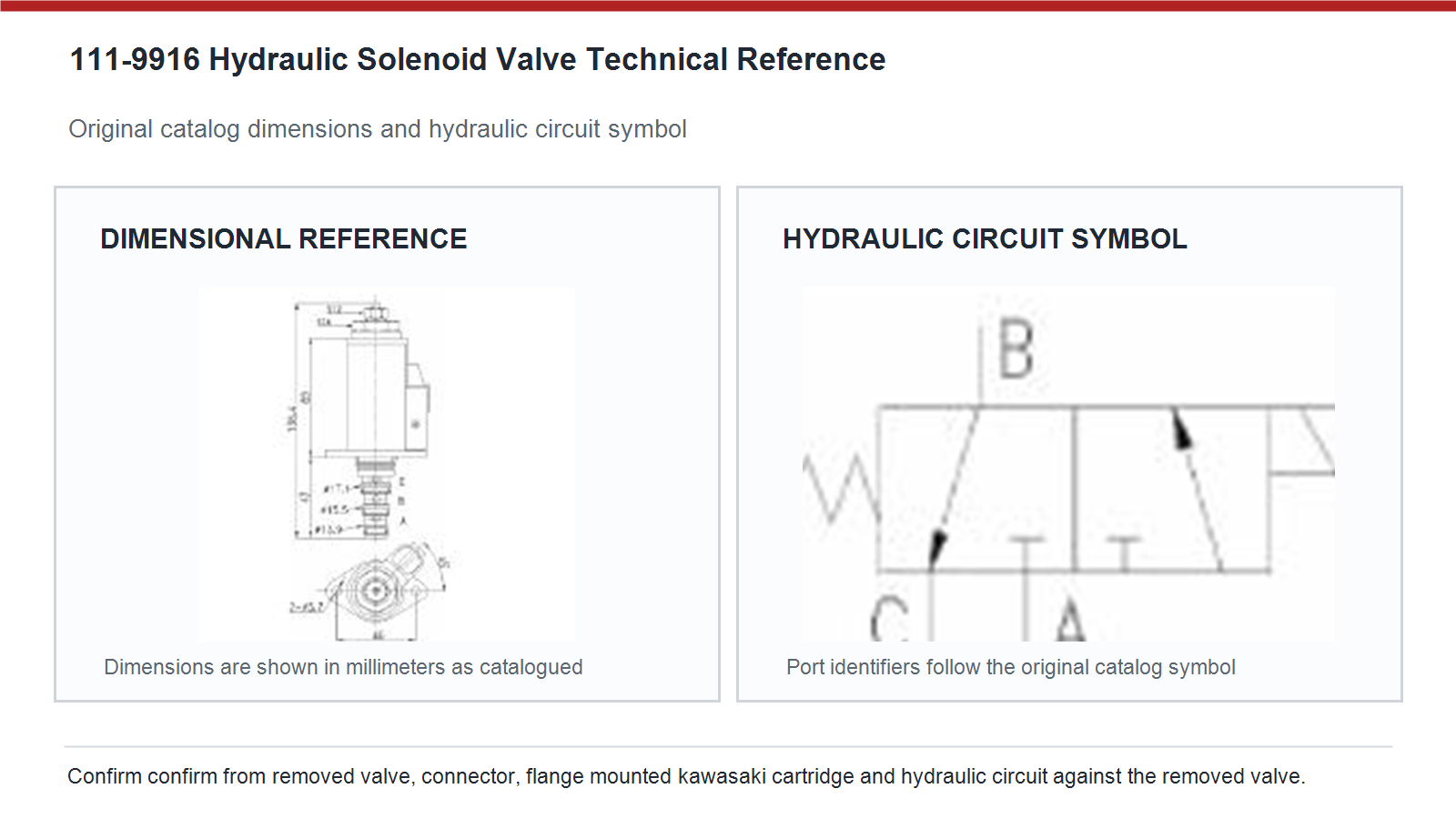 111-9916 Caterpillar hydraulic solenoid valve dimensions and hydraulic circuit diagram