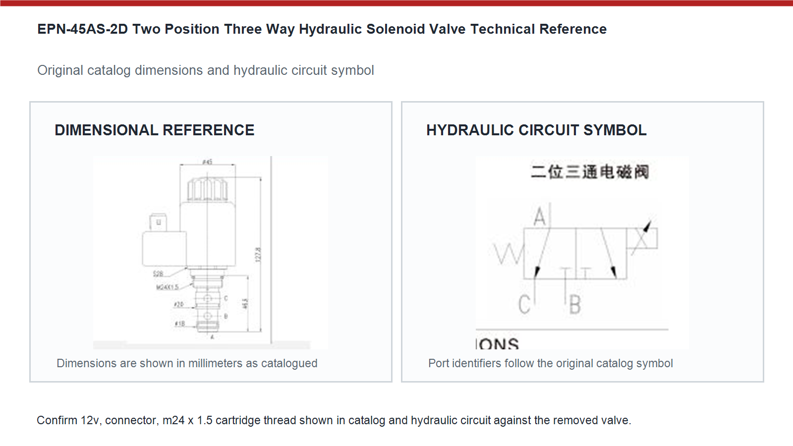 EPN-45AS-2D Universal two position three way hydraulic solenoid valve dimensions and hydraulic circuit diagram