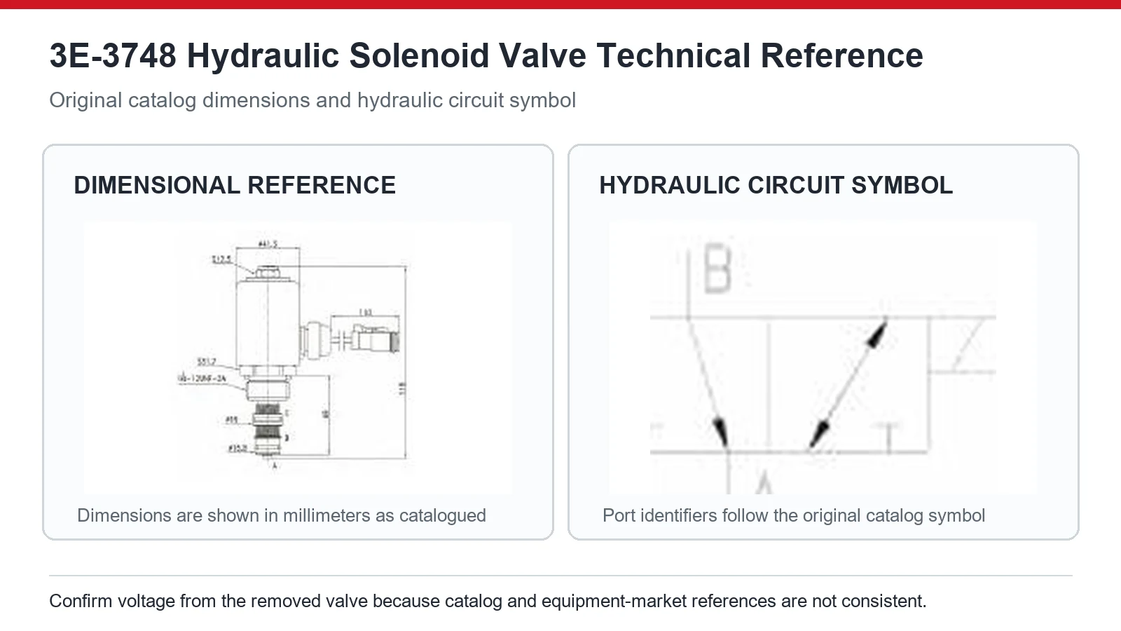 3E-3748 Caterpillar hydraulic solenoid valve dimensions and circuit diagram