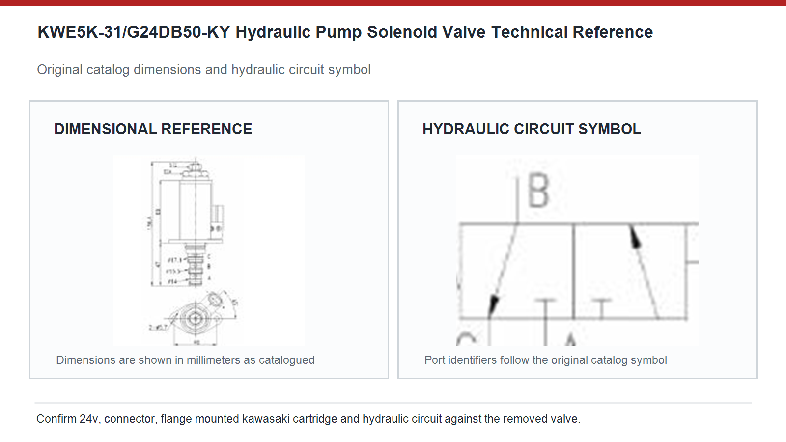 KWE5K-31/G24DB50-KY Kobelco hydraulic pump solenoid valve dimensions and hydraulic circuit diagram