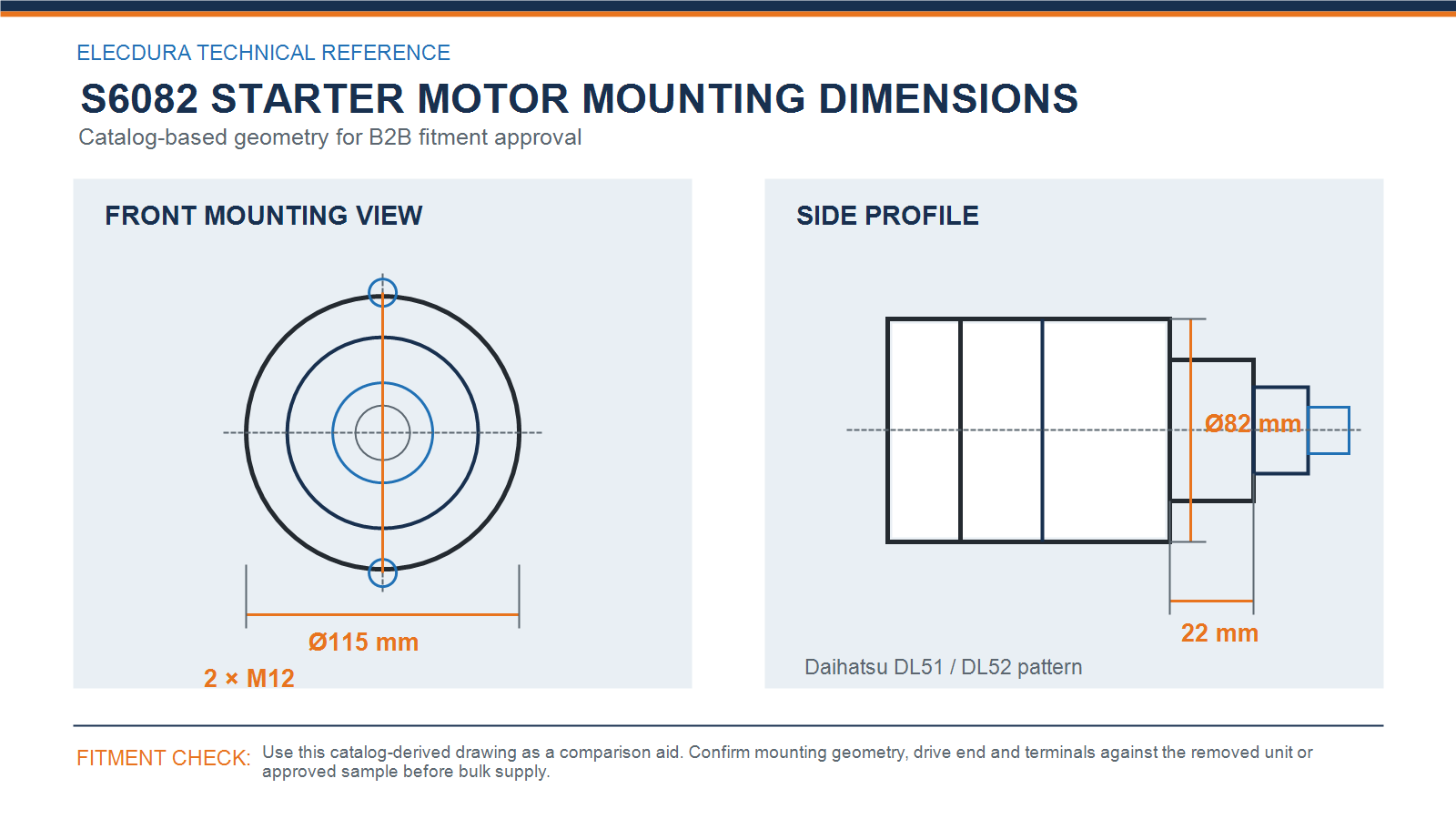 S6082 starter motor mounting dimensions for Daihatsu DL51 and DL52 diesel applications wholesale fitment