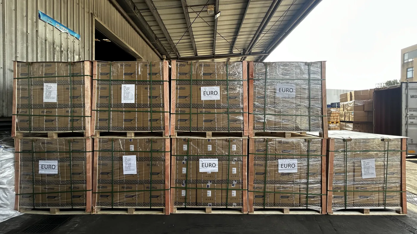 Palletized parts cartons prepared for dispatch