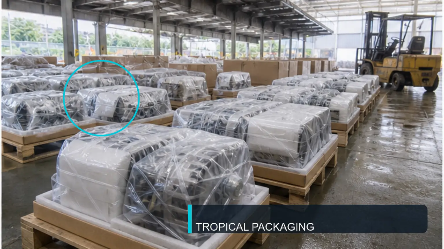 Moisture-protected heavy-duty alternator pallets inspected for tropical distribution