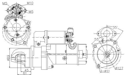 Technical Drawing of Elecdurauto Heavy-Duty Starter Motor Manufacturer