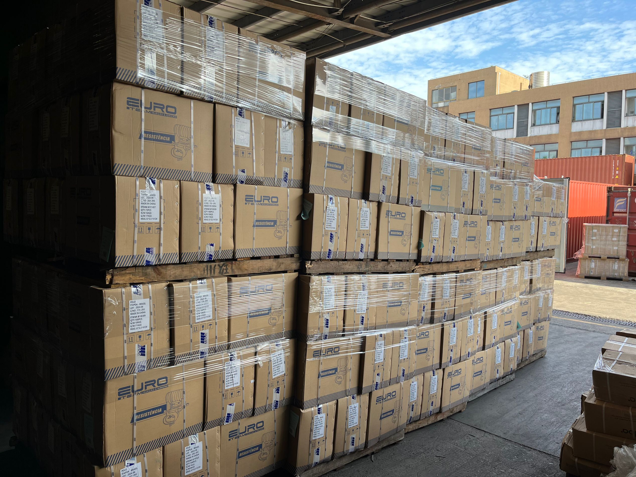 Palletized cartons ready for export shipment