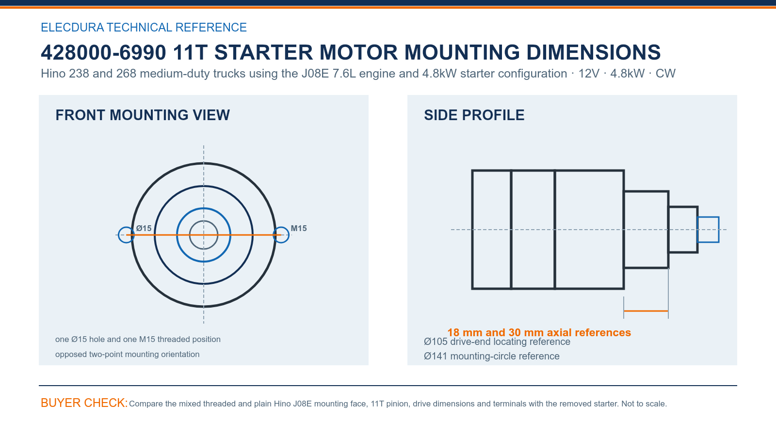 428000-6990 Hino 12V 4.8kW 11T starter mounting dimensions