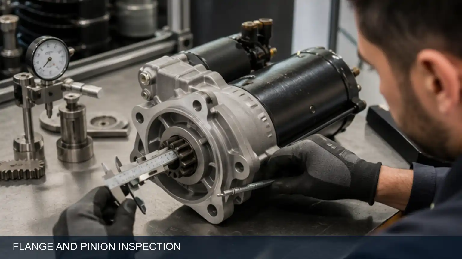 Heavy-duty starter flange, pinion and terminal-position inspection for supplier approval