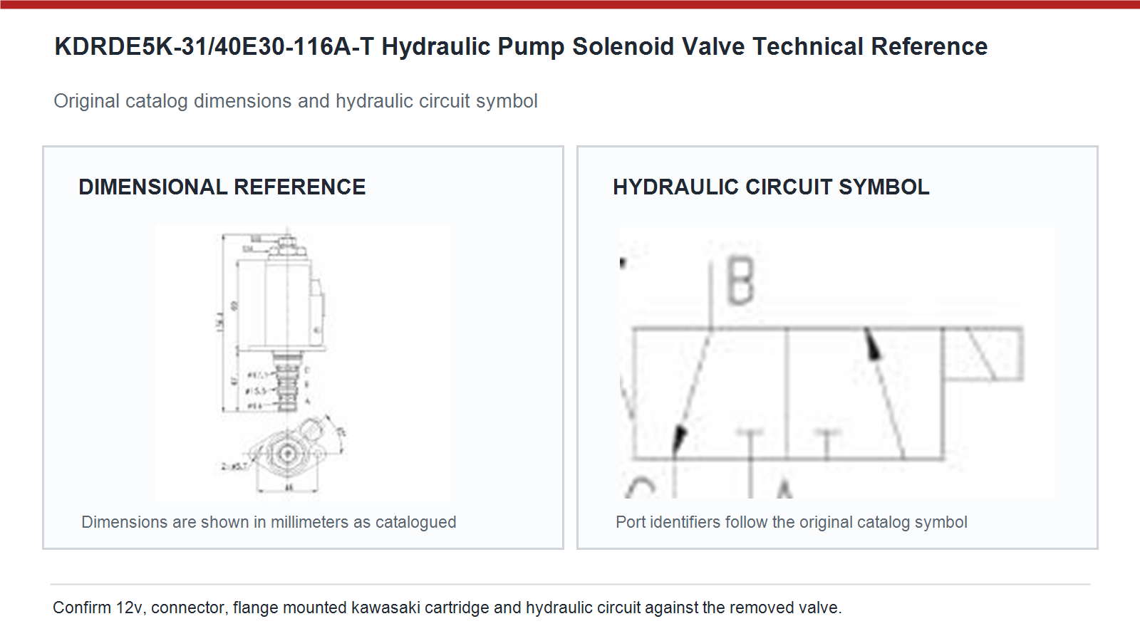 KDRDE5K-31/40E30-116A-T Caterpillar hydraulic pump solenoid valve dimensions and hydraulic circuit diagram