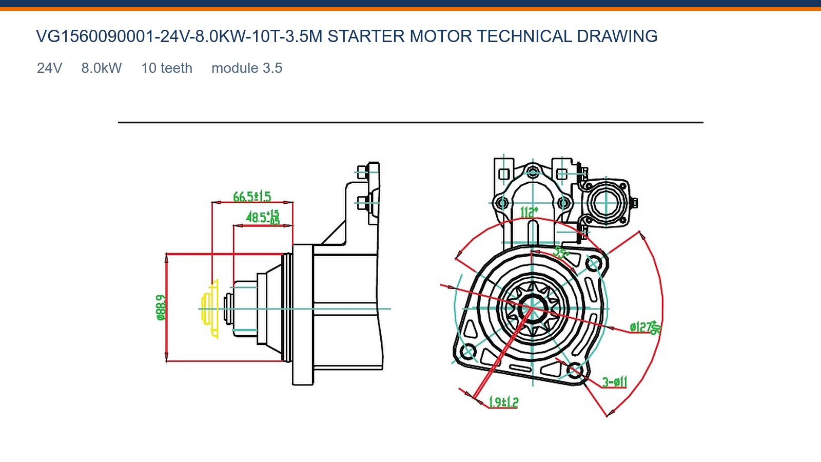 VG1560090001-24V-8.0KW-10T-3.5M Weichai start&eacute;r technick&yacute; v&yacute;kres 24V 8.0kW 10T