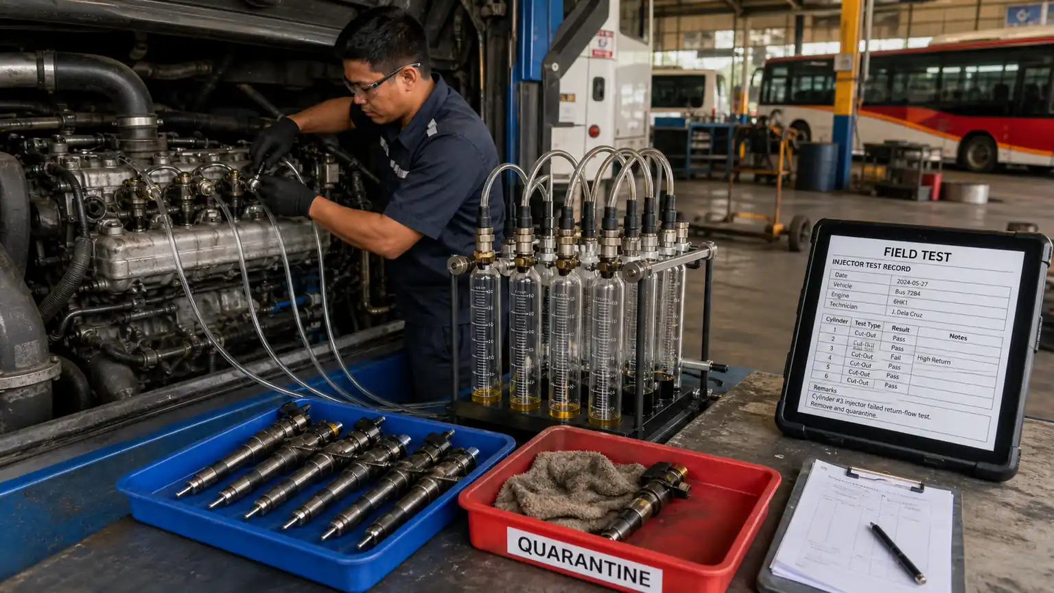 Fleet injector field test with failed unit quarantined and clean replacement set protected