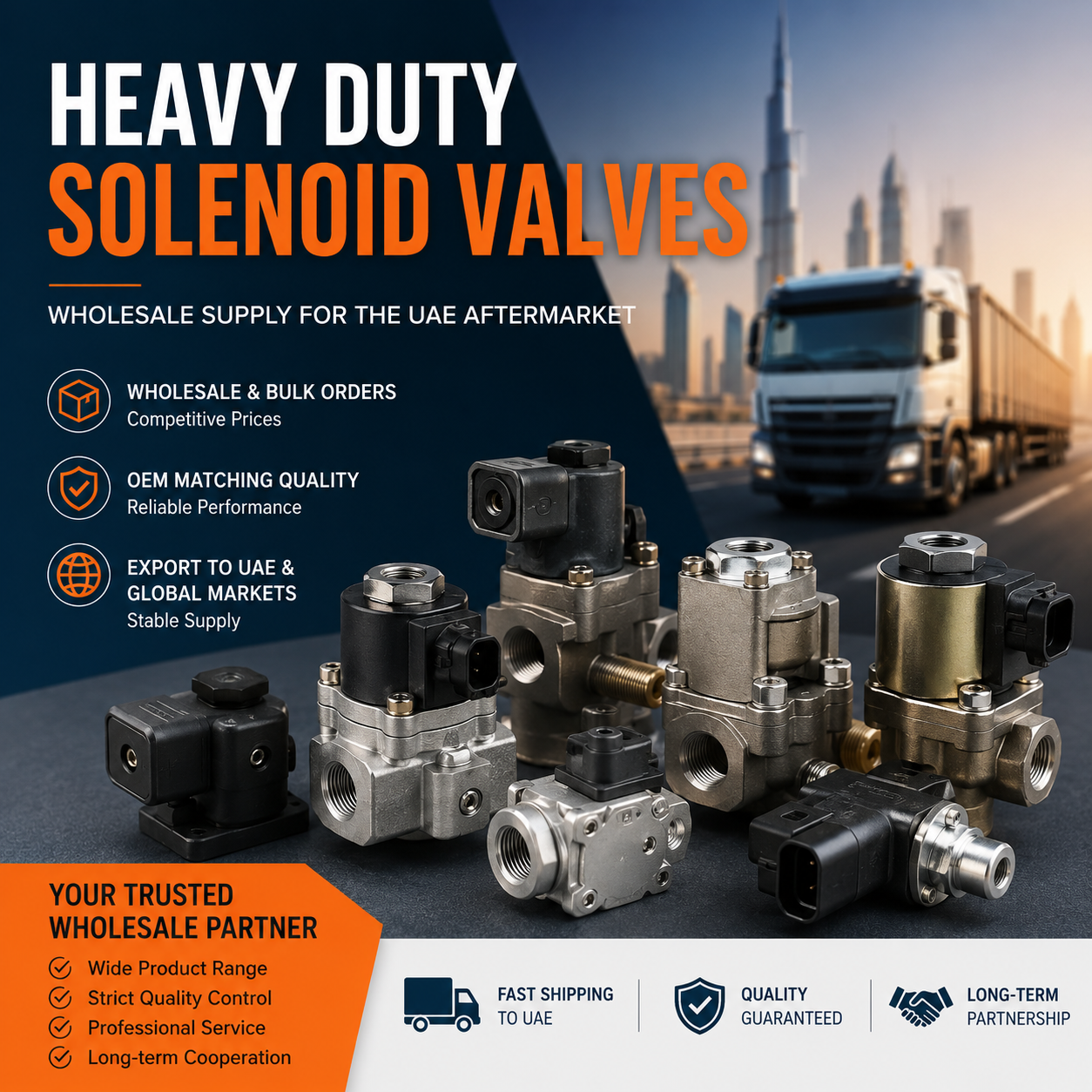 Heavy duty solenoid valves wholesale supply for UAE aftermarket truck parts importers and distributors..png